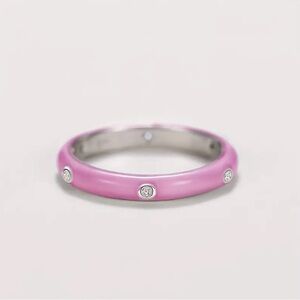 Pink Enamel Ring with Clear Stones Various Sizes